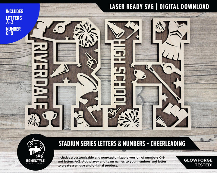 Stadium Series Letters and Numbers - Cheerleading - Customizable and Non Customizable - SVG, PDF, ai File Download - Works with all Lasers