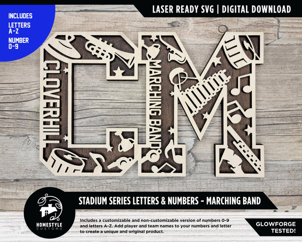 Stadium Series Letters and Numbers - Marching Band - Customizable and Non Customizable - SVG, PDF, ai File Download - Works with all Lasers