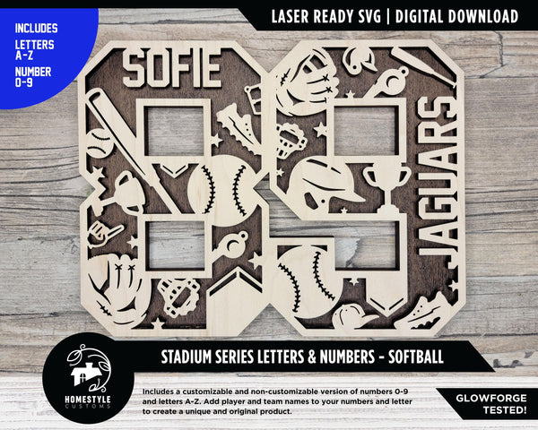 Stadium Series Letters and Numbers - Softball - Customizable and Non Customizable - SVG, PDF, ai File Download - Works with all Lasers
