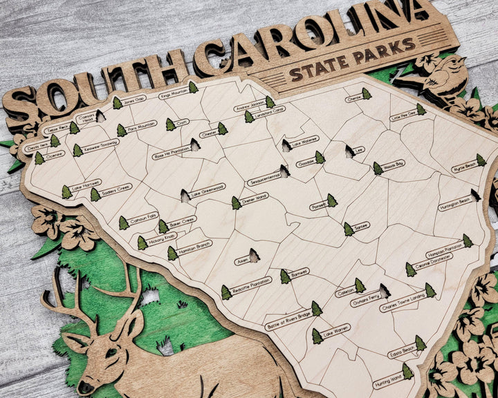 The South Carolina State Park Map - Custom and Non Customizable Options - SVG, PDF File Download - Tested in Lightburn and Glowforge & Xtool