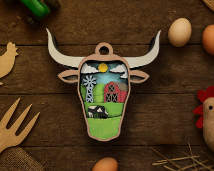 Layered Bull - Ornament and Magnet - SVG, PDF, AI File Download - Works with all Laser Types