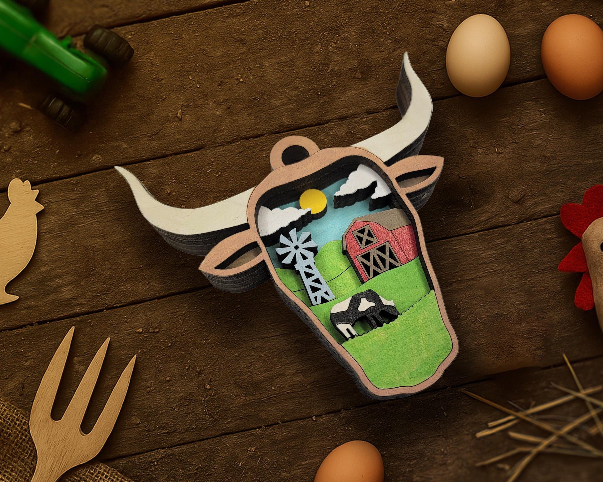 Layered Bull - Ornament and Magnet - SVG, PDF, AI File Download - Works with all Laser Types