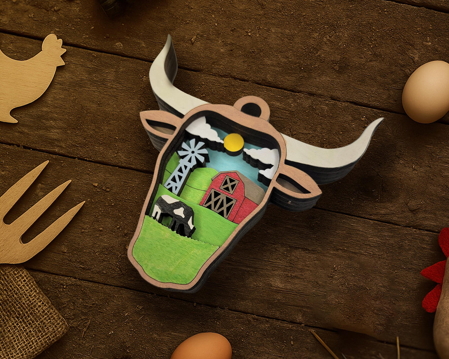Layered Bull - Ornament and Magnet - SVG, PDF, AI File Download - Works with all Laser Types