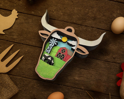 Layered Bull - Ornament and Magnet - SVG, PDF, AI File Download - Works with all Laser Types