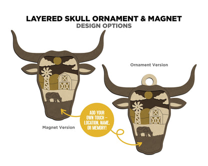 Layered Bull - Ornament and Magnet - SVG, PDF, AI File Download - Works with all Laser Types