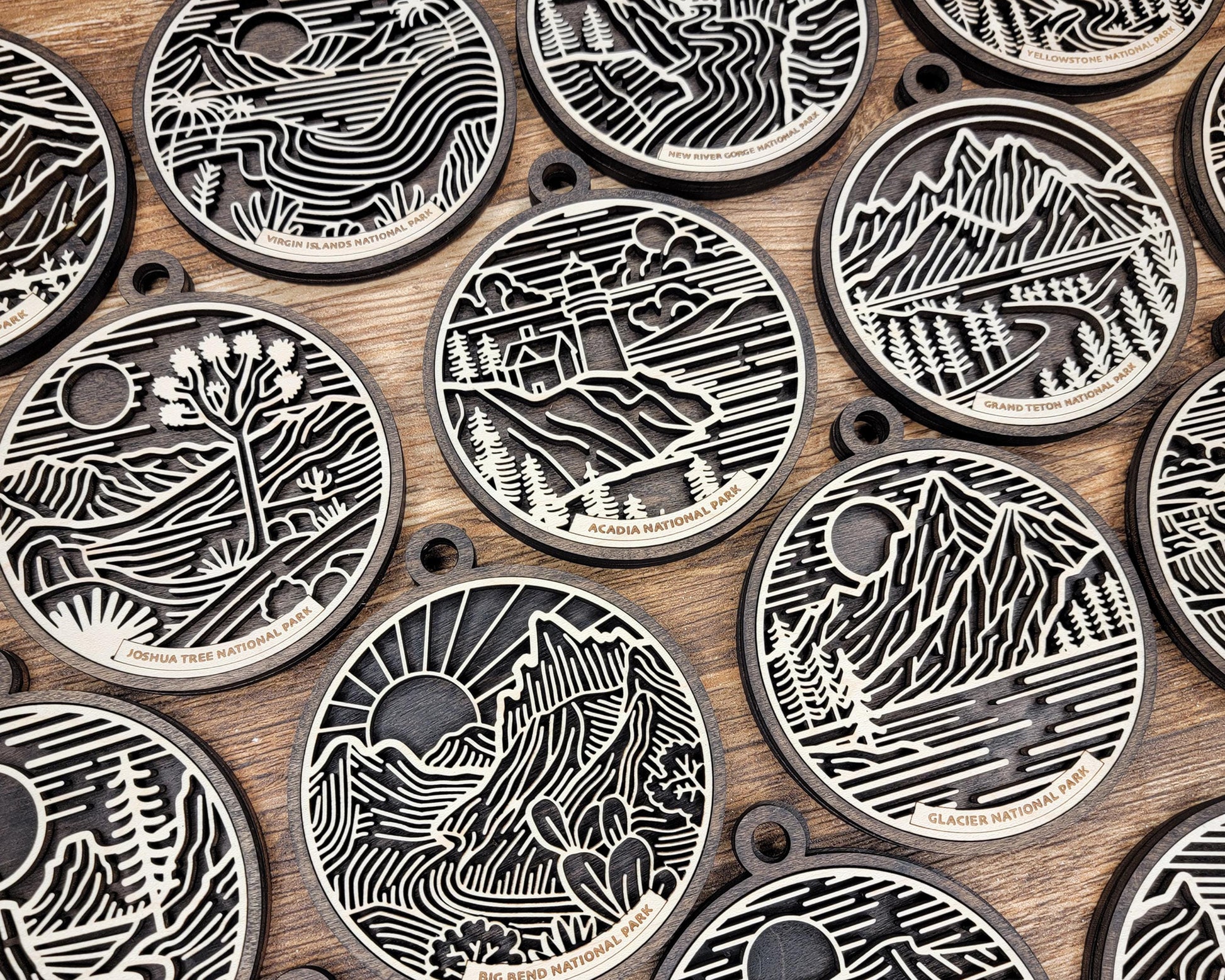 US National Park Line Art Ornaments - 63 Parks includes - SVG, PDF, ai File Download - Works with all Lasers