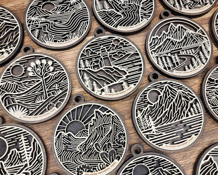 US National Park Line Art Ornaments - 63 Parks includes - SVG, PDF, ai File Download - Works with all Lasers