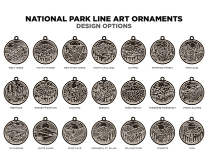 US National Park Line Art Ornaments - 63 Parks includes - SVG, PDF, ai File Download - Works with all Lasers