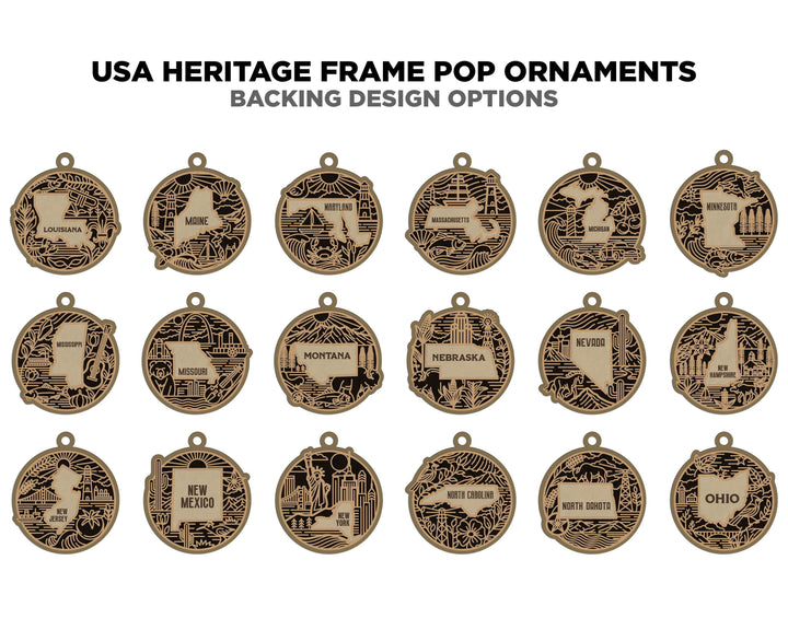 US Heritage State Line Ornaments - 53 Ornaments includes - SVG, PDF, ai File Download - Works with all Lasers