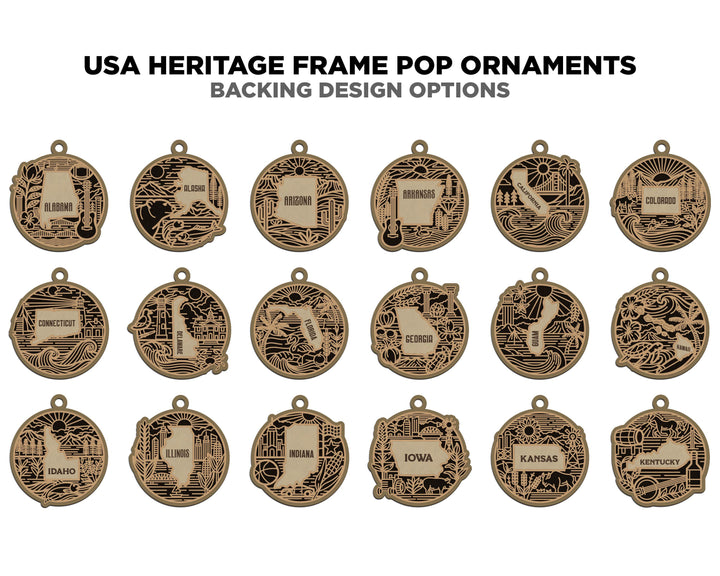 US Heritage State Line Ornaments - 53 Ornaments includes - SVG, PDF, ai File Download - Works with all Lasers