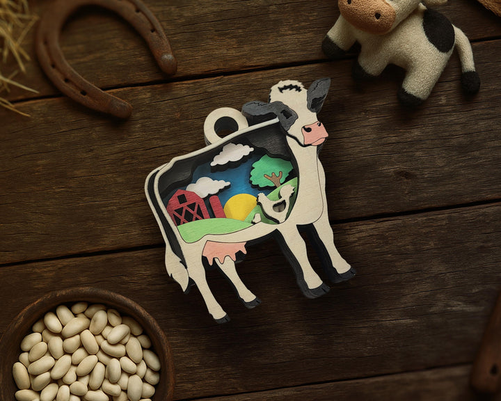 Layered Cow - Ornament and Magnet - SVG, PDF, AI File Download - Works with all Laser Types