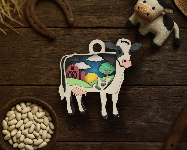 Layered Cow - Ornament and Magnet - SVG, PDF, AI File Download - Works with all Laser Types
