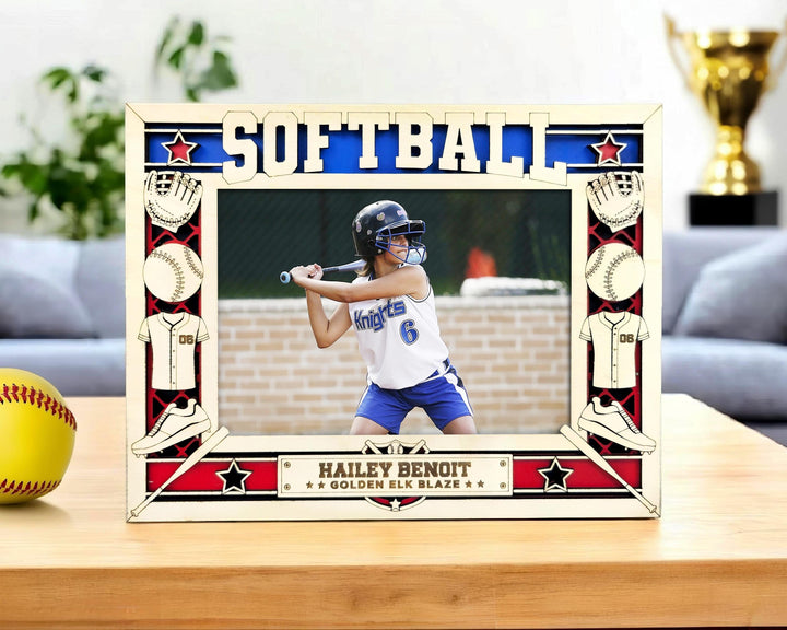 Softball Icon Frames - Includes Frame Sizes 4x6, 5x7, 8x10 in Landscape and Portrait - Works with all Lasers