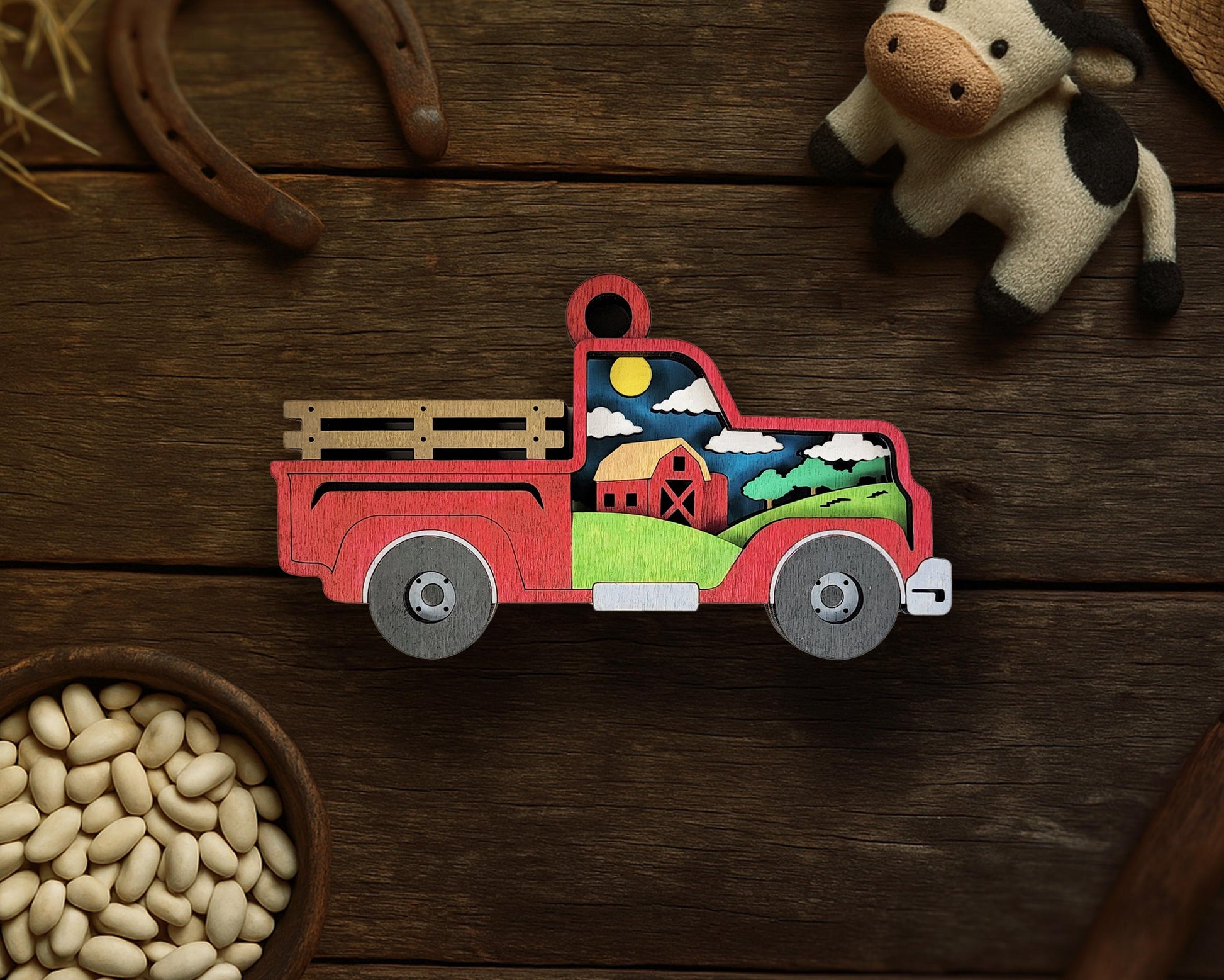 Layered Farm Truck - Ornament and Magnet - SVG, PDF, AI File Download - Works with all Laser Types