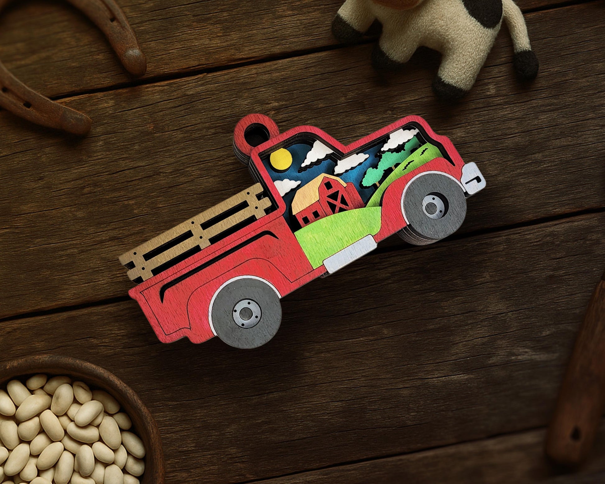 Layered Farm Truck - Ornament and Magnet - SVG, PDF, AI File Download - Works with all Laser Types