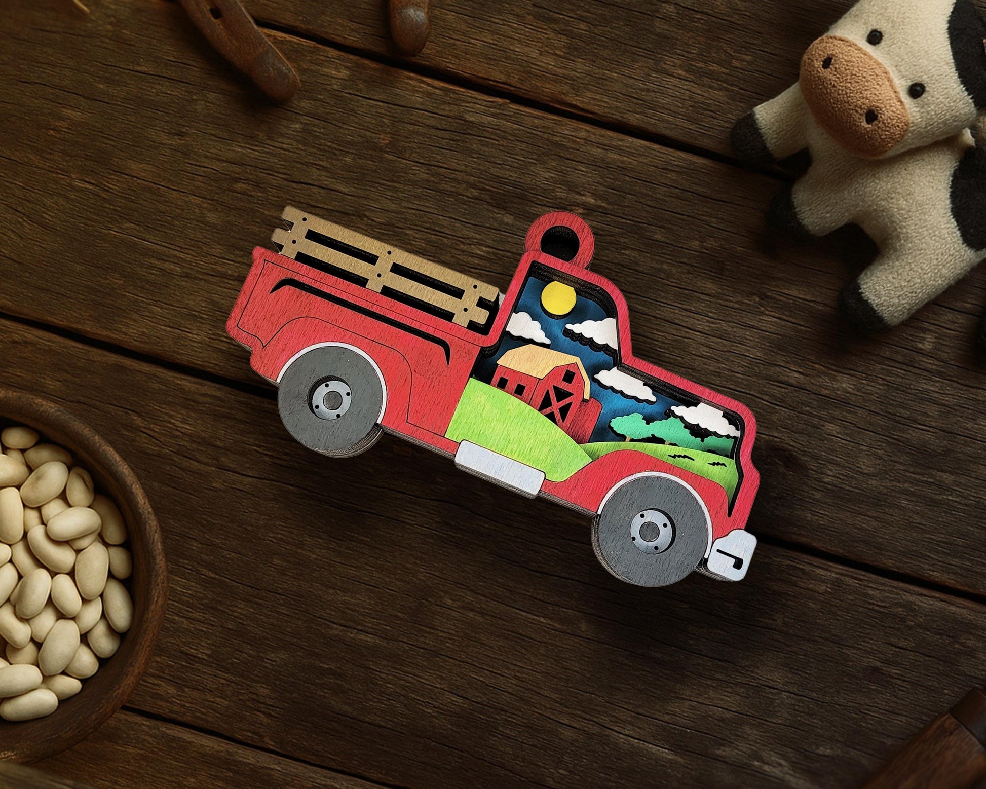 Layered Farm Truck - Ornament and Magnet - SVG, PDF, AI File Download - Works with all Laser Types