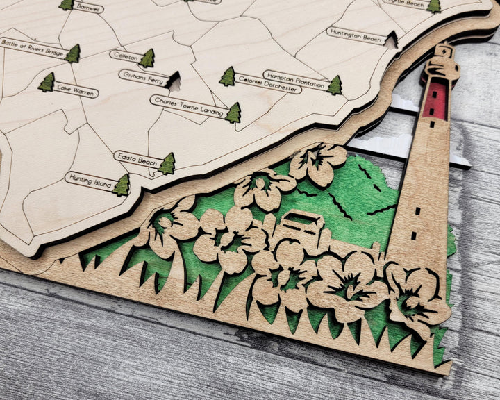 The South Carolina State Park Map - Custom and Non Customizable Options - SVG, PDF File Download - Tested in Lightburn and Glowforge & Xtool