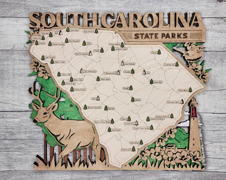 The South Carolina State Park Map - Custom and Non Customizable Options - SVG, PDF File Download - Tested in Lightburn and Glowforge & Xtool