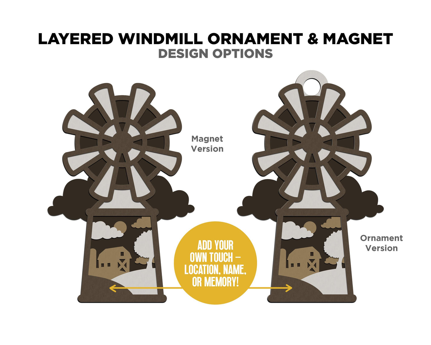 Layered Windmill - Ornament and Magnet - SVG, PDF, AI File Download - Works with all Laser Types