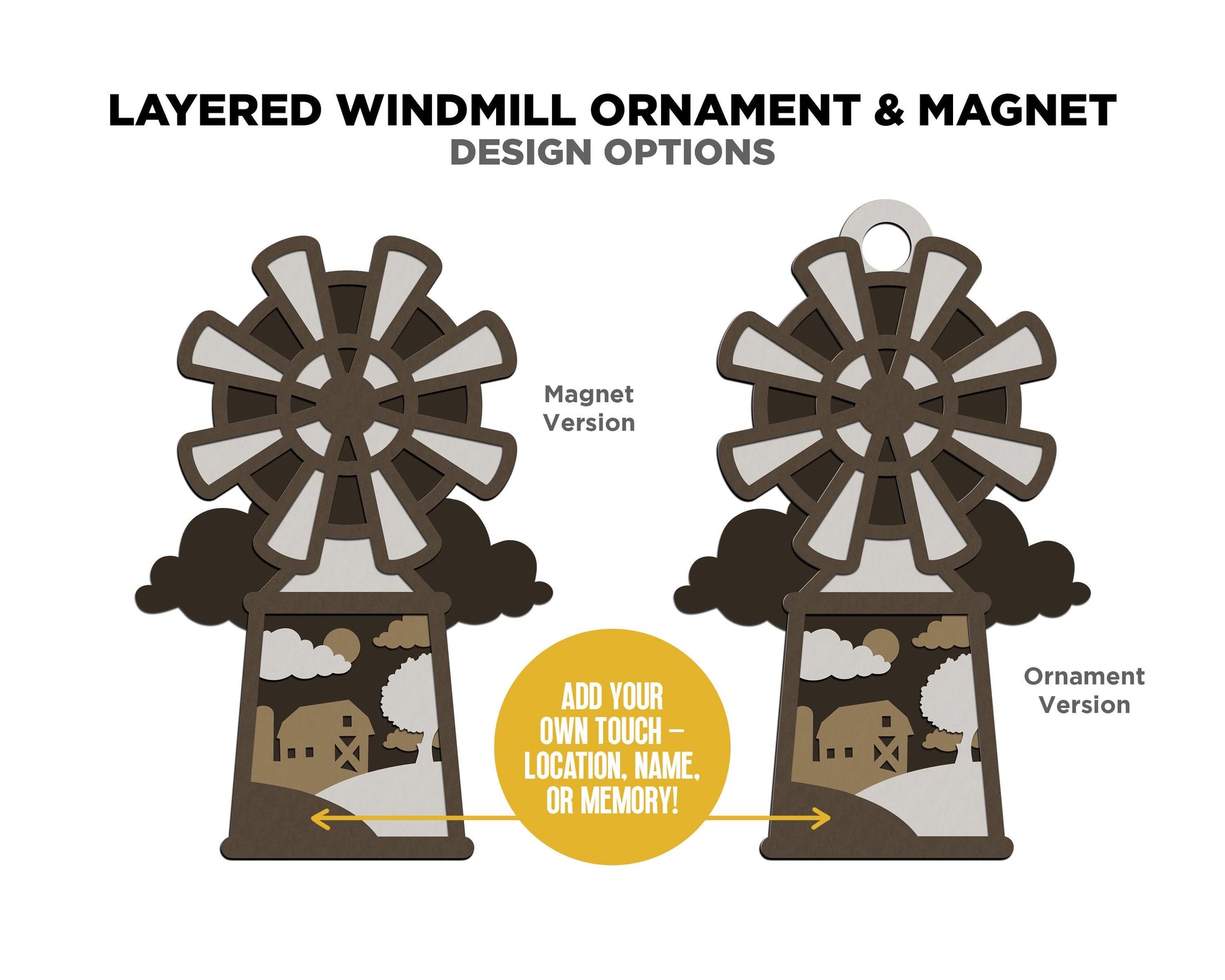 Layered Windmill - Ornament and Magnet - SVG, PDF, AI File Download - Works with all Laser Types