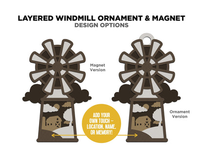 Layered Windmill - Ornament and Magnet - SVG, PDF, AI File Download - Works with all Laser Types