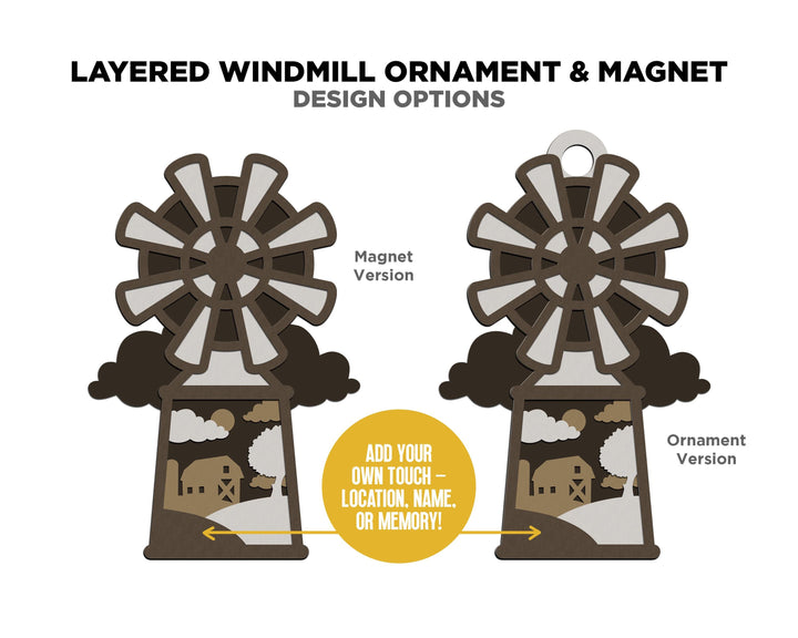 Layered Windmill - Ornament and Magnet - SVG, PDF, AI File Download - Works with all Laser Types
