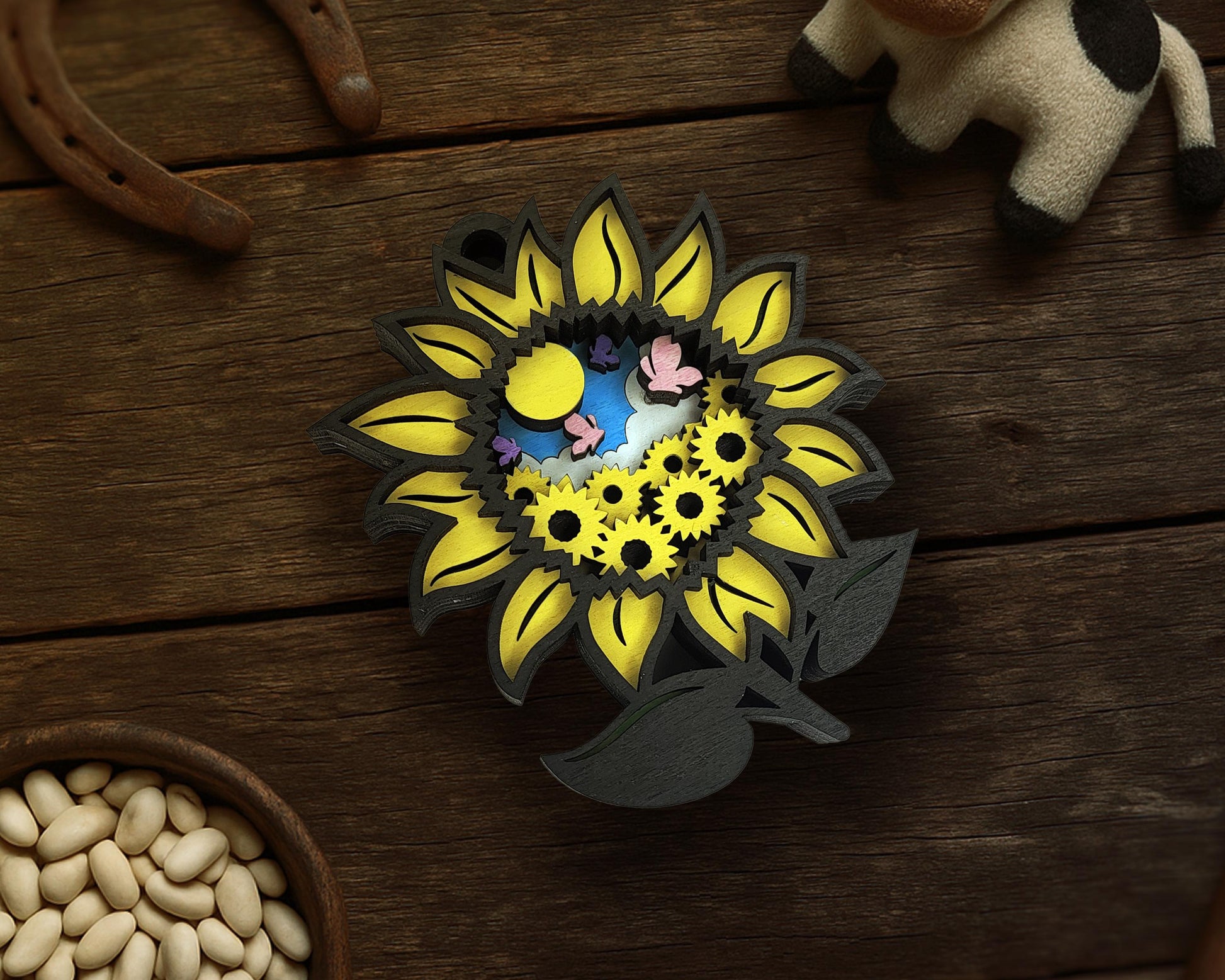 Layered Sunflower - Ornament and Magnet - SVG, PDF, AI File Download - Works with all Laser Types
