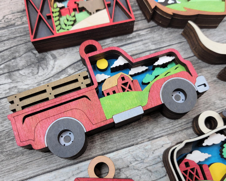 Layered Farm Bundle - Ornaments and Magnets - SVG, PDF, AI File Download - Works with all Laser Types