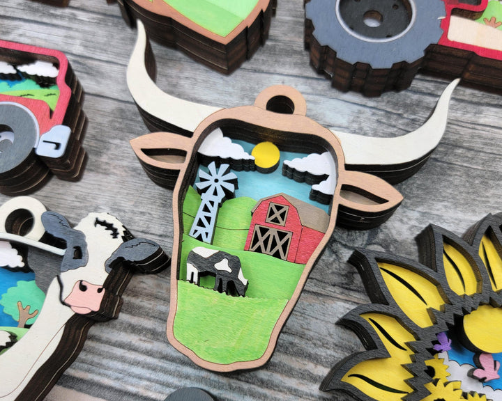 Layered Farm Bundle - Ornaments and Magnets - SVG, PDF, AI File Download - Works with all Laser Types