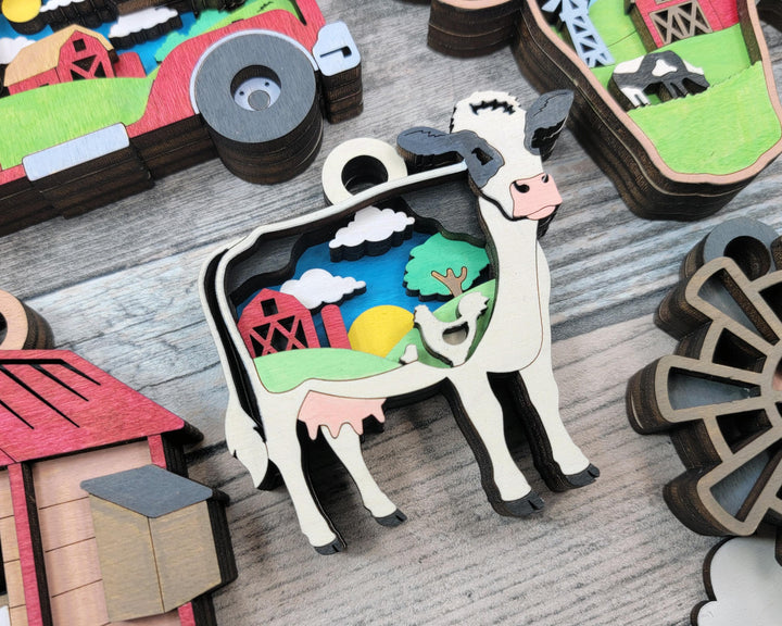 Layered Farm Bundle - Ornaments and Magnets - SVG, PDF, AI File Download - Works with all Laser Types