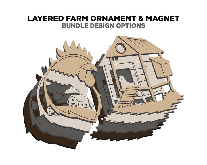 Layered Farm Bundle - Ornaments and Magnets - SVG, PDF, AI File Download - Works with all Laser Types