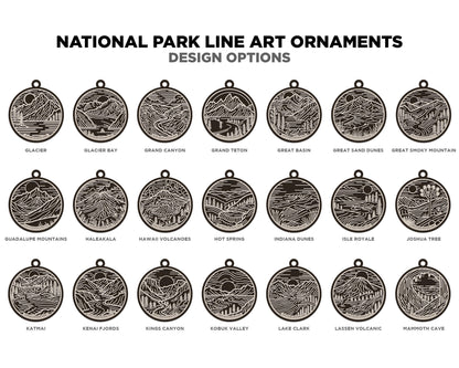 US National Park Line Art Ornaments - 63 Parks includes - SVG, PDF, ai File Download - Works with all Lasers