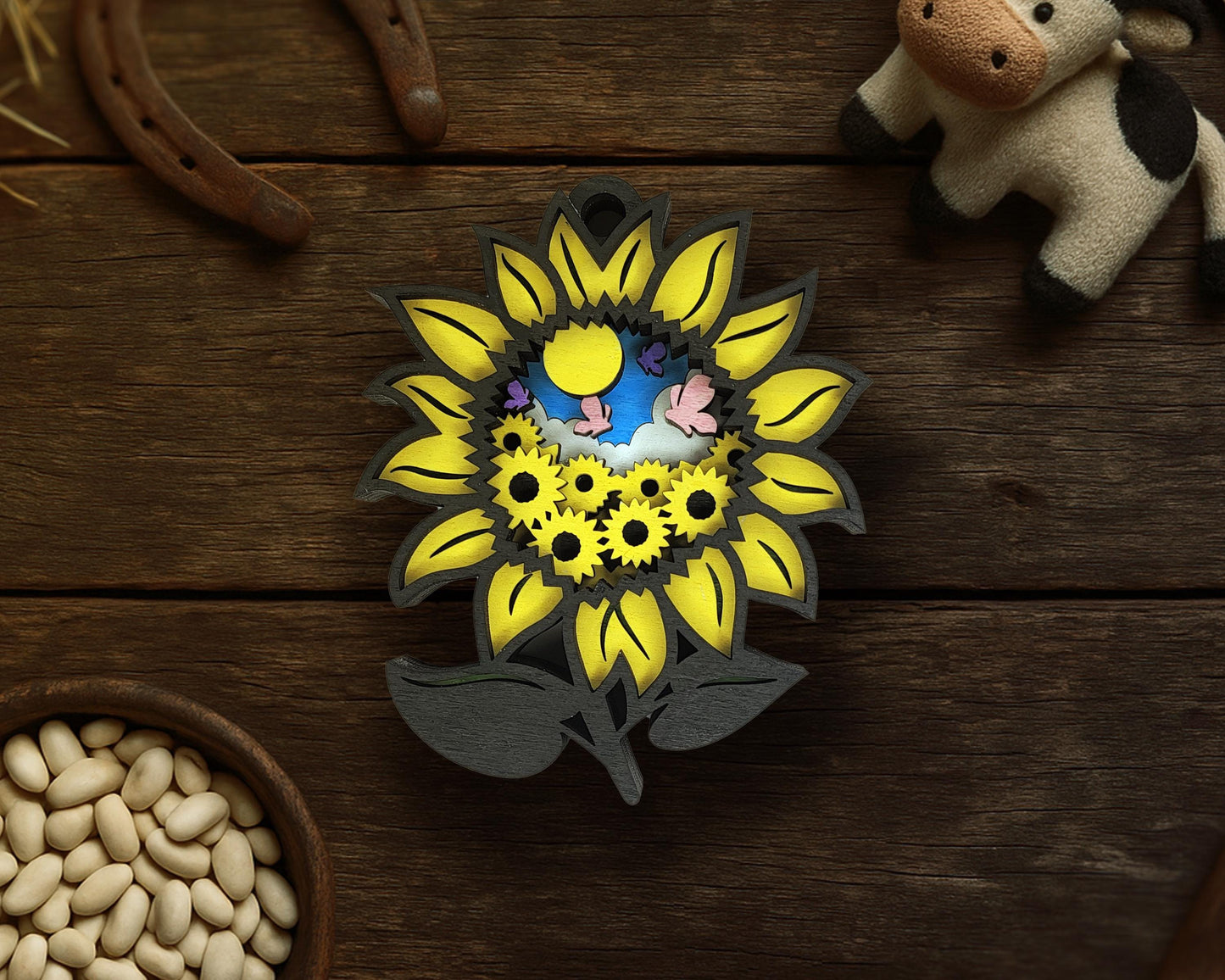 Layered Sunflower - Ornament and Magnet - SVG, PDF, AI File Download - Works with all Laser Types