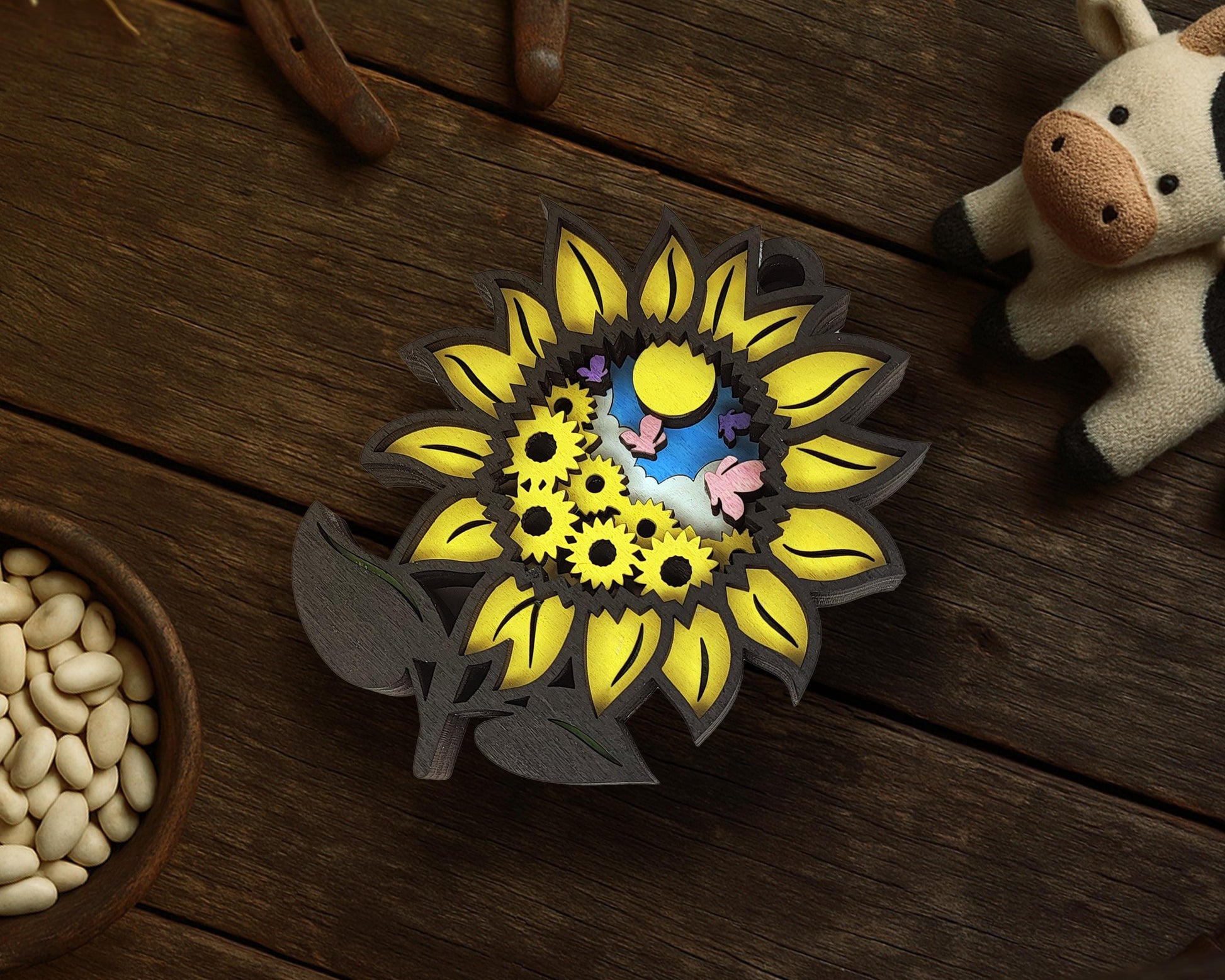 Layered Sunflower - Ornament and Magnet - SVG, PDF, AI File Download - Works with all Laser Types