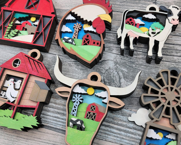 Layered Farm Bundle - Ornaments and Magnets - SVG, PDF, AI File Download - Works with all Laser Types