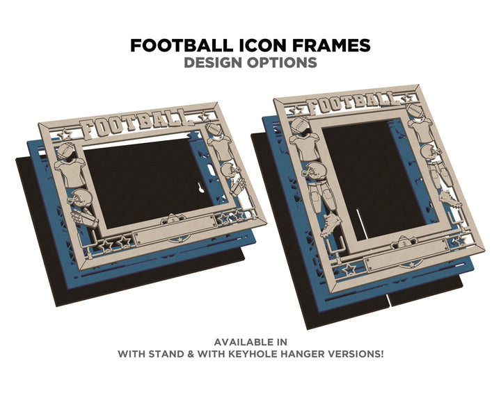 Football Icon Frames - Includes Frame Sizes 4x6, 5x7, 8x10 in Landscape and Portrait - Works with all Lasers