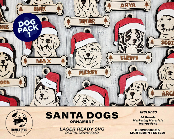 Santa Dogs Pack 1 - 50 Breeds included - SVG, PDF, AI File Download - Works on all Laser Types