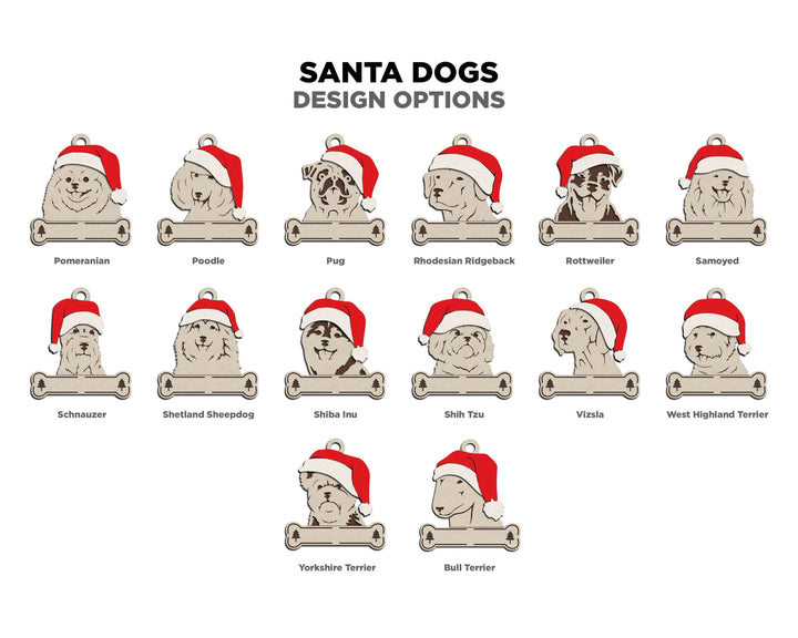 Santa Dogs Pack 1 - 50 Breeds included - SVG, PDF, AI File Download - Works on all Laser Types