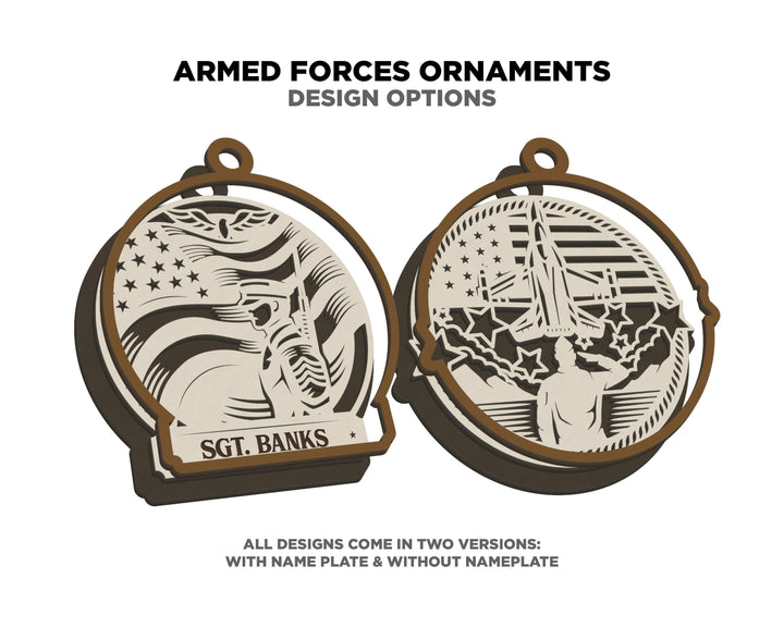 Armed Forces Ornament Bundle - 11 Ornament Designs - SVG, PDF, AI File Download - Works with all Laser Types
