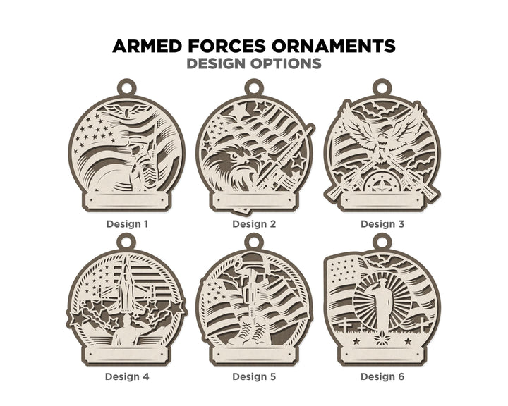 Armed Forces Ornament Bundle - 11 Ornament Designs - SVG, PDF, AI File Download - Works with all Laser Types