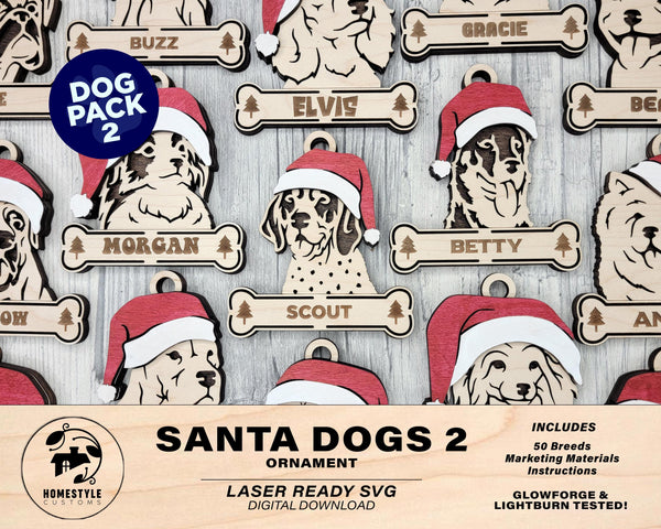 Santa Dogs Pack 2 - 50 Breeds included - SVG, PDF, AI File Download - Works on all Laser Types
