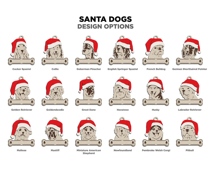 Santa Dogs Pack 1 - 50 Breeds included - SVG, PDF, AI File Download - Works on all Laser Types