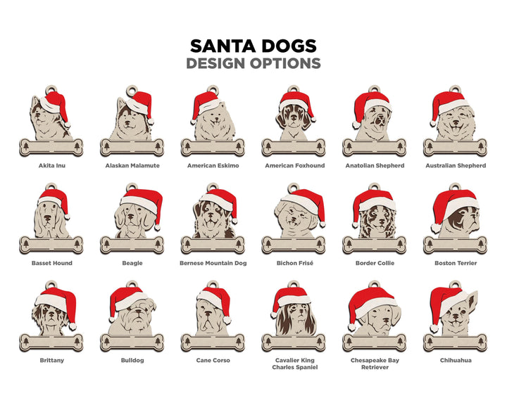 Santa Dogs Pack 1 - 50 Breeds included - SVG, PDF, AI File Download - Works on all Laser Types