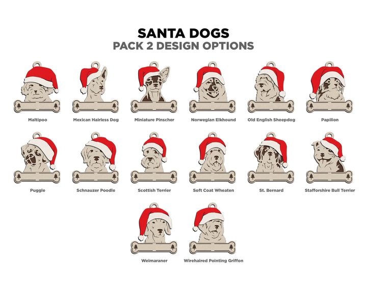 Santa Dogs Pack 2 - 50 Breeds included - SVG, PDF, AI File Download - Works on all Laser Types