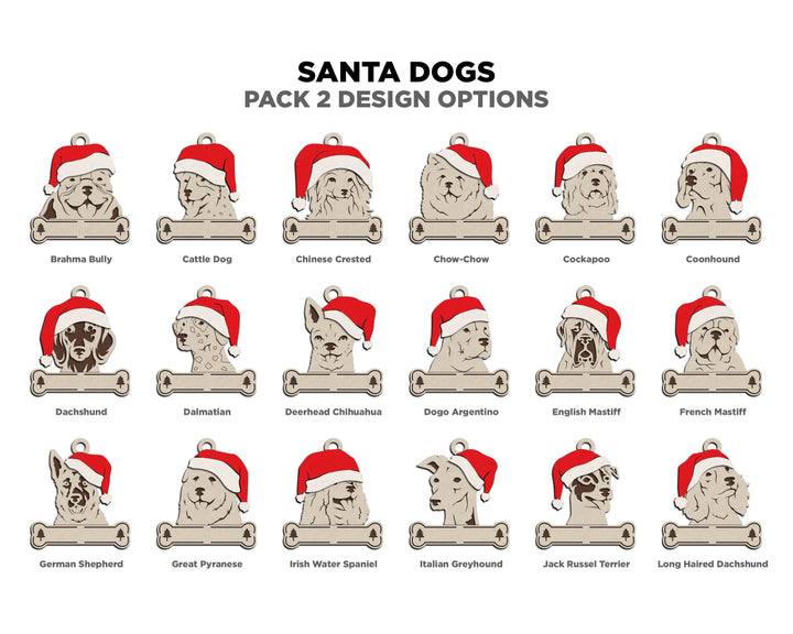 Santa Dogs Pack 2 - 50 Breeds included - SVG, PDF, AI File Download - Works on all Laser Types