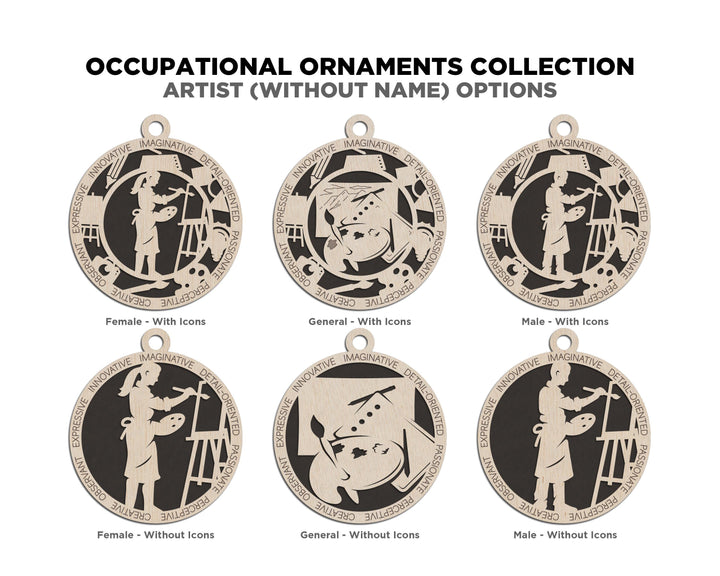 Artist - Occupational Ornaments - Contains 6 Ornaments Male and Female - Custom area - SVG, PDF, AI File Download - Works on all Lasers