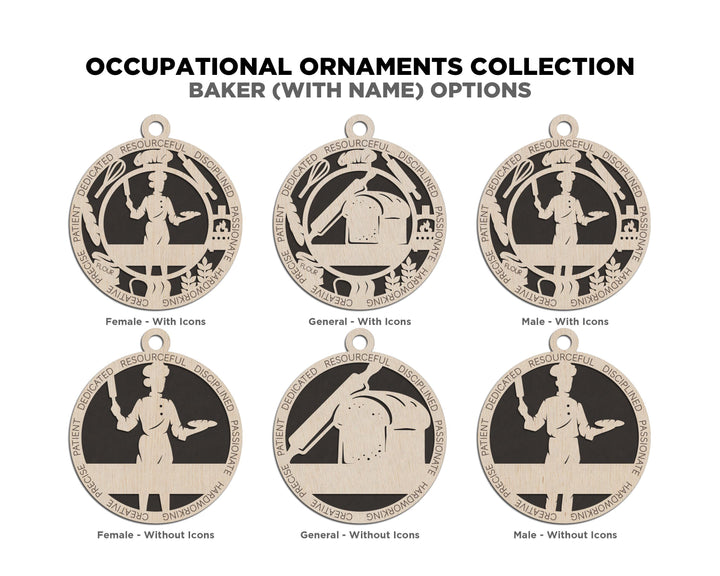 Baker - Occupational Ornaments - Contains 6 Ornaments Male and Female - Custom area - SVG, PDF, AI File Download - Works on all Lasers
