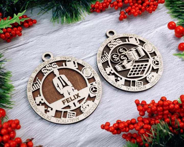 Banker - Occupational Ornaments - Contains 6 Ornaments Male and Female - Custom area - SVG, PDF, AI File Download - Works on all Lasers