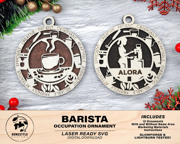 Barista - Occupational Ornaments - Contains 6 Ornaments Male and Female - Custom area - SVG, PDF, AI File Download - Works on all Lasers