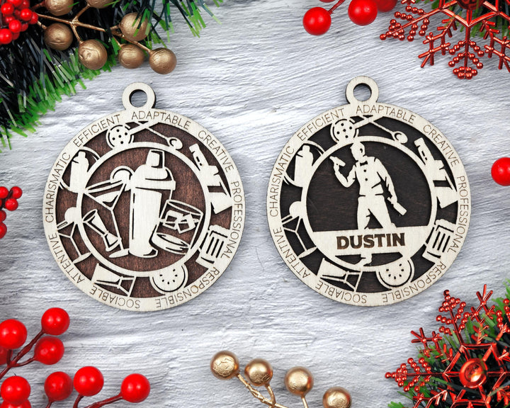 Bartender - Occupational Ornaments - Contains 6 Ornaments Male and Female - Custom area - SVG, PDF, AI File Download - Works on all Lasers